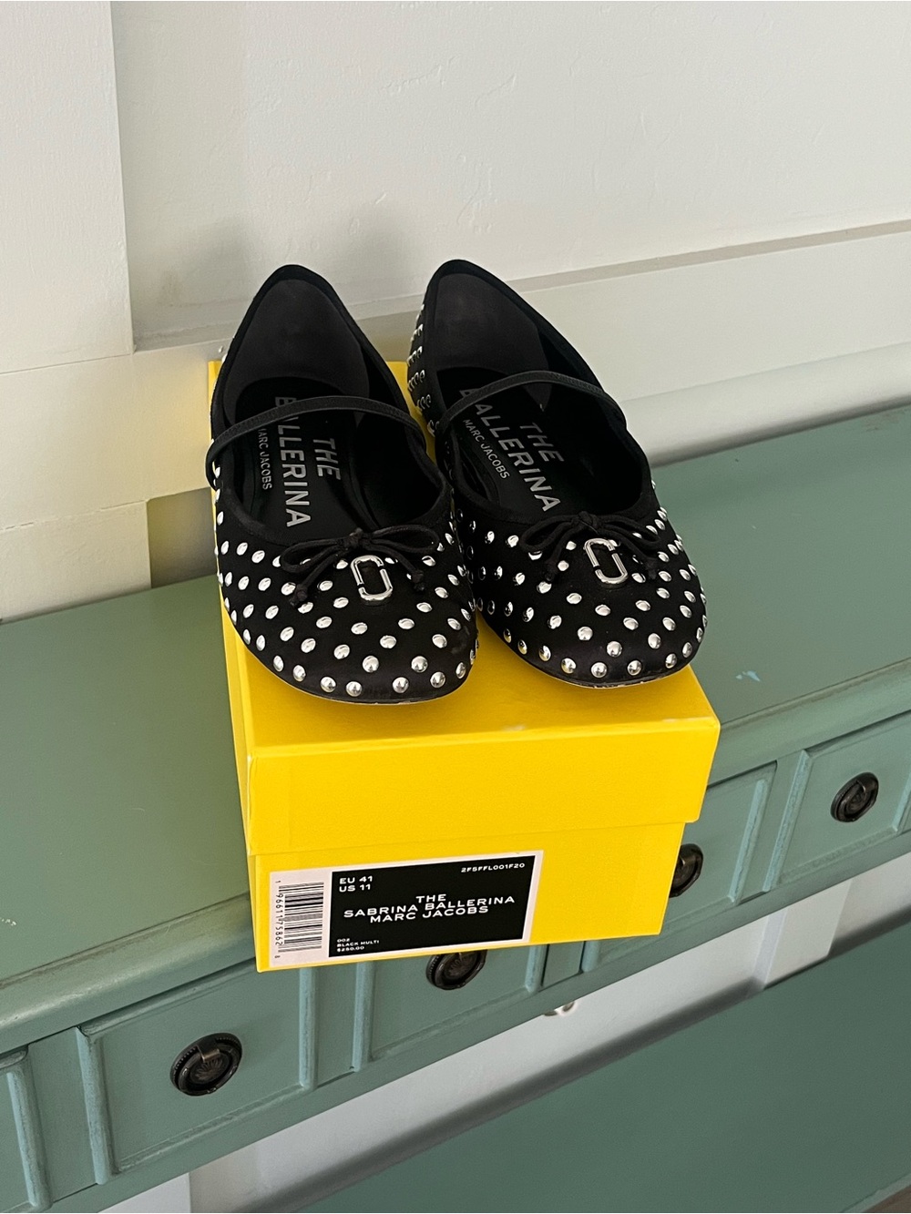 Marc Jacobs Black Studded Polka Ballet Flats with Mary Jane Strap
